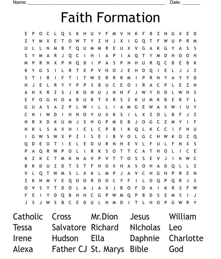 Printable Faith Formation Word Search