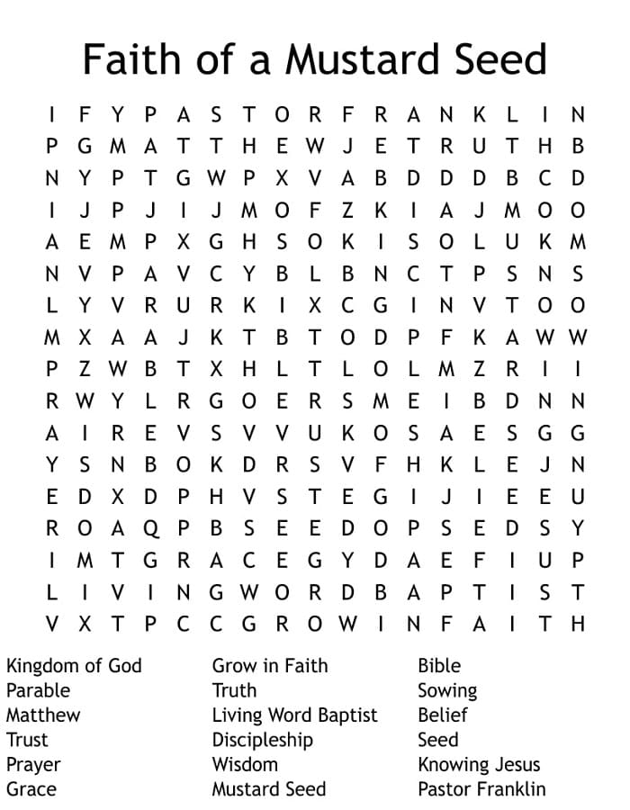 Printable Faith of a Mustard Seed Word Search