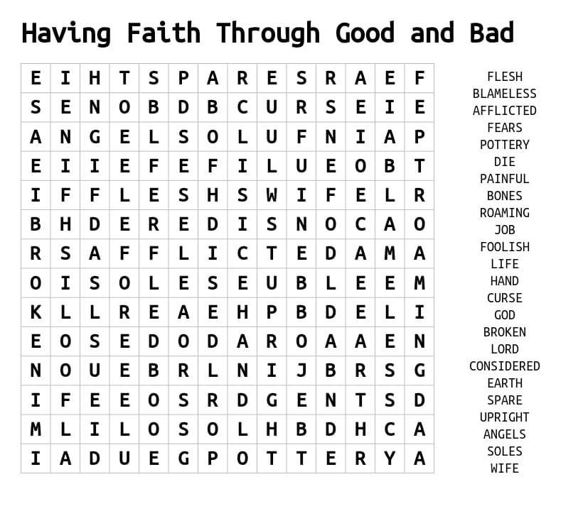 Printable Having Faith Through Good And Bad Word Search