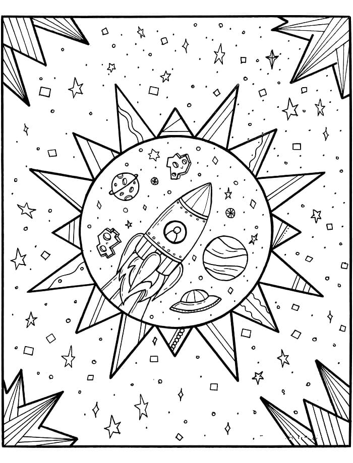 Printable Rocket In Space Coloring Page