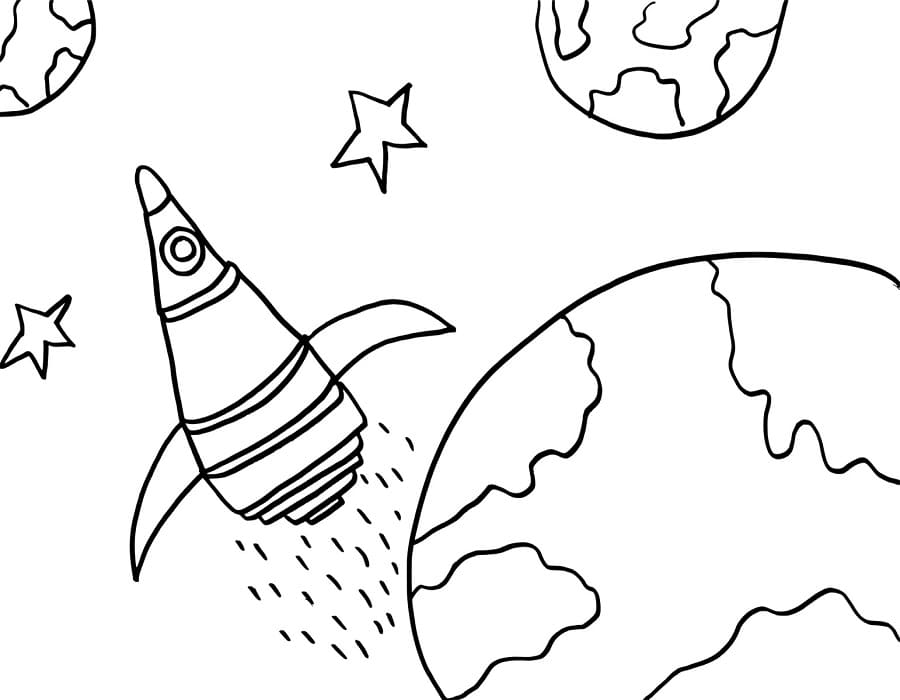 Printable Space Rocket And Planets Coloring Page