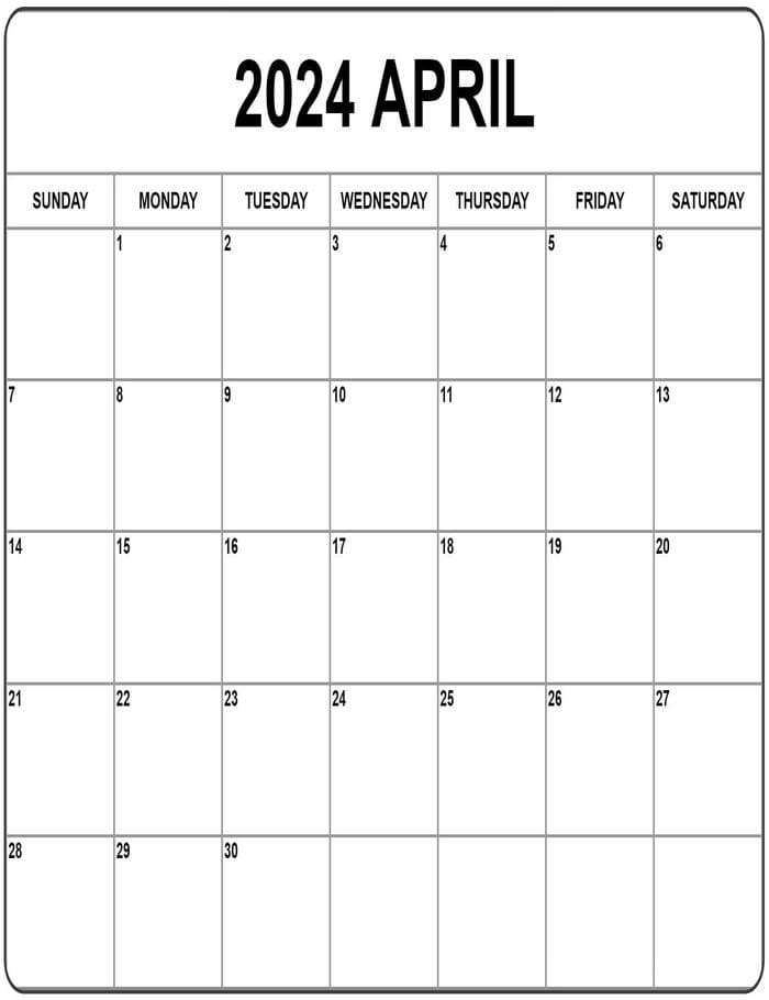 Printable 2024 April Calendar