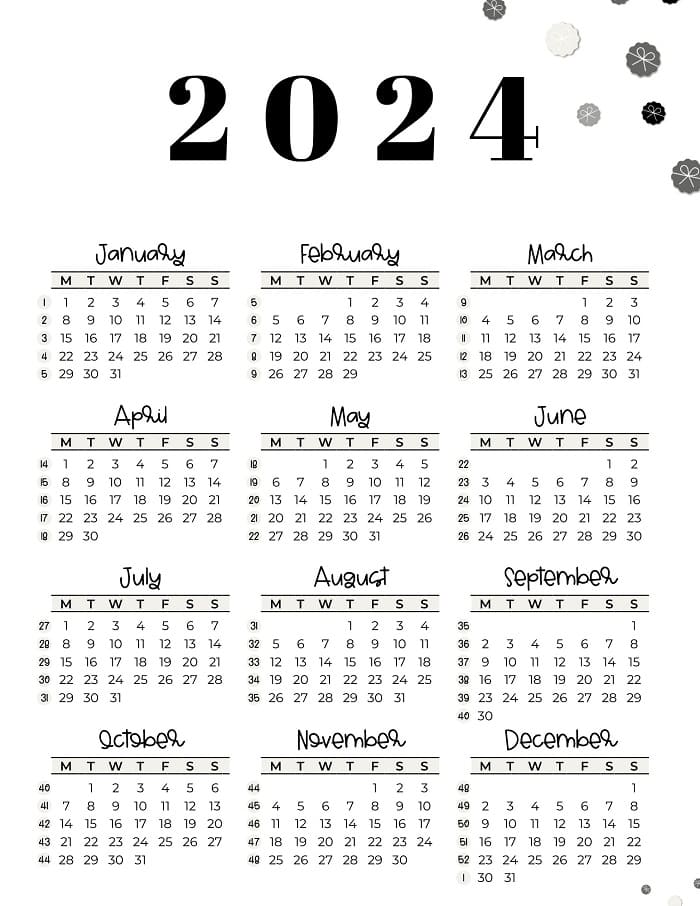 Printable 2024 Calendar Template Week Numbers