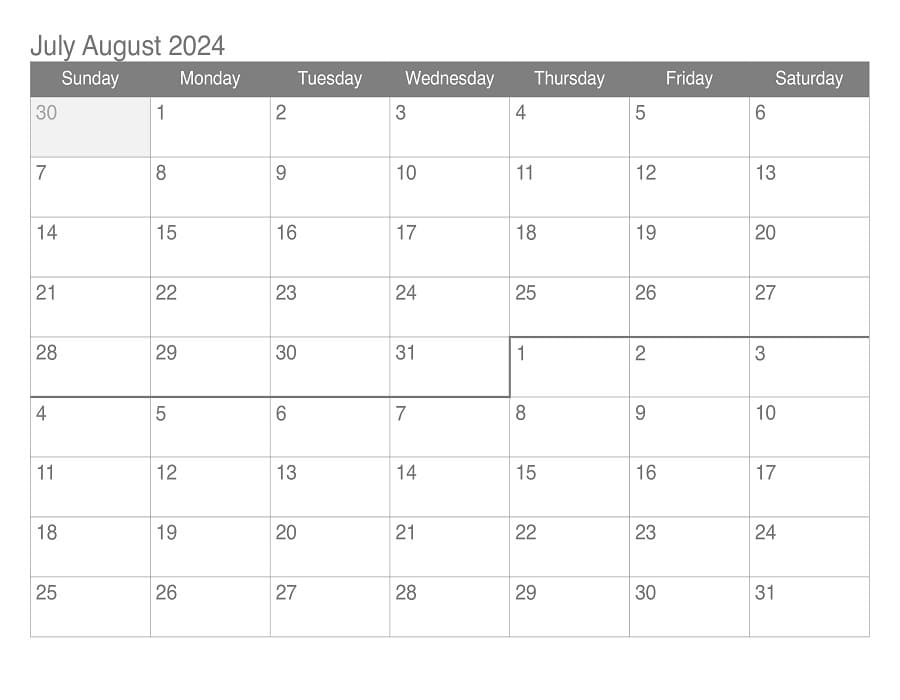 Printable 2024 July August Calendar