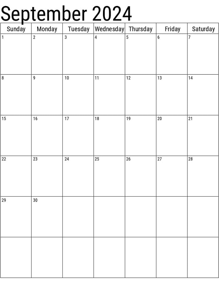 Printable 2024 September Vertical Calendar