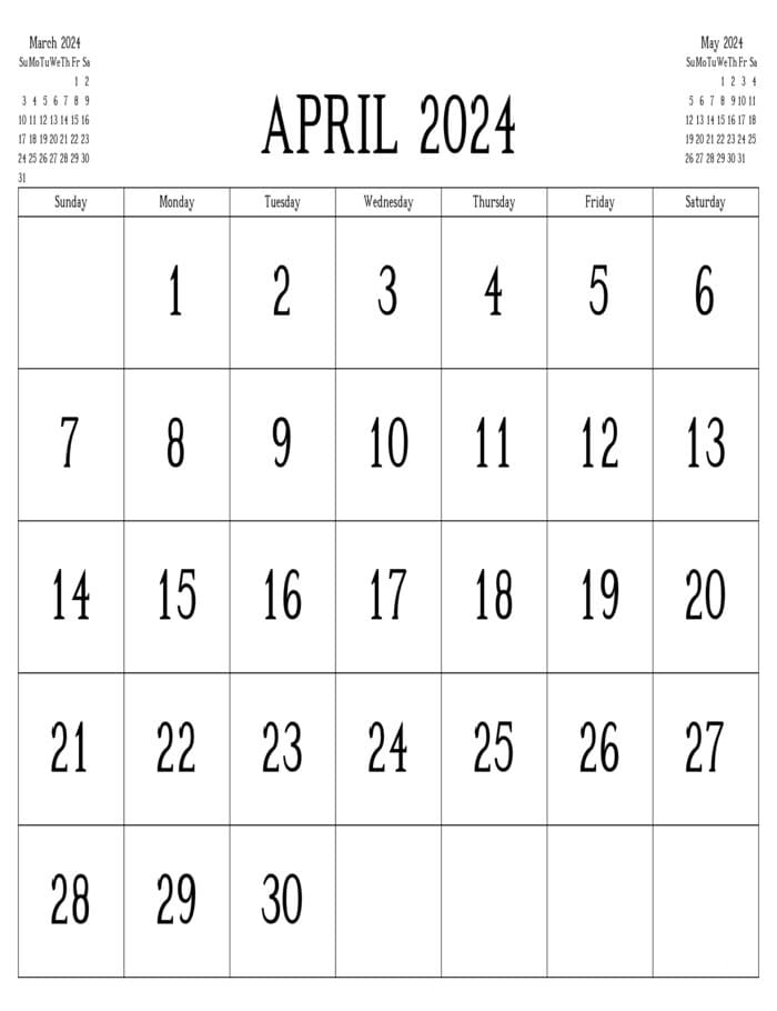 Printable April 2024 Calendar And Planner