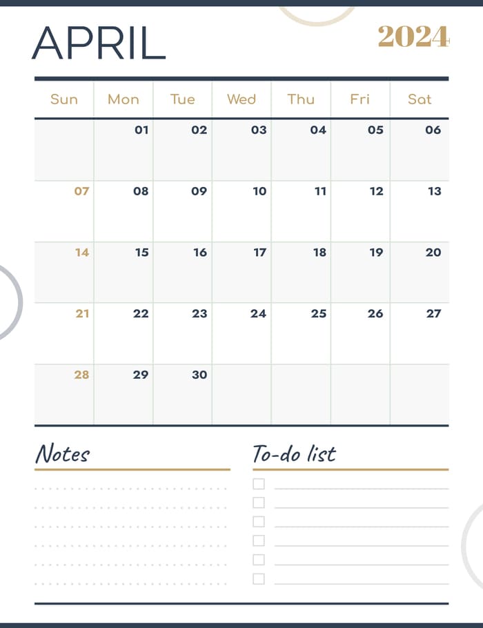 Printable April 2024 Calendar Design