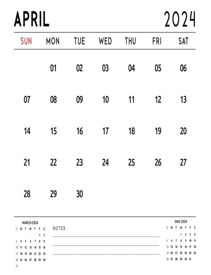 Printable April 2024 Calendar Free
