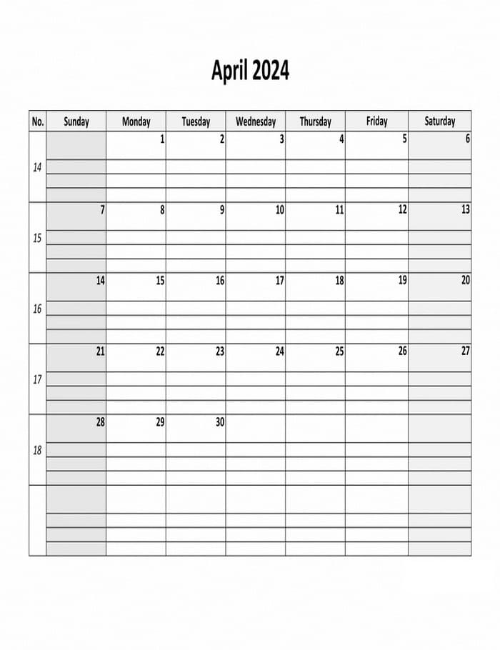 Printable April 2024 Calendar Large Box Grid