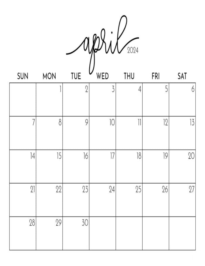 Printable April 2024 Calendar Style