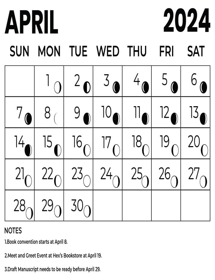Printable April 2024 Calendar With Moon Phases