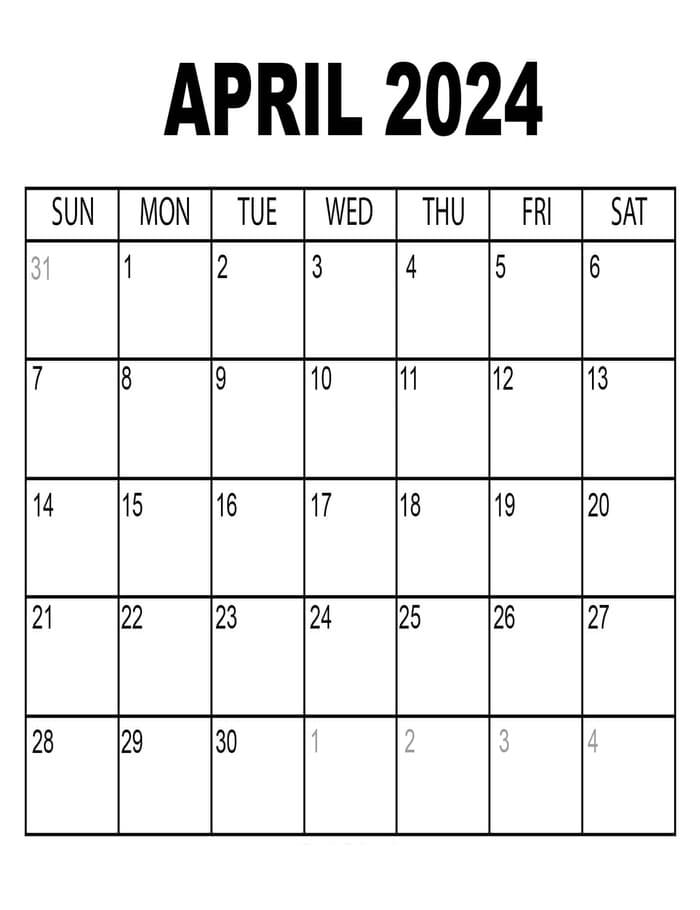Printable April 2024 Calendar