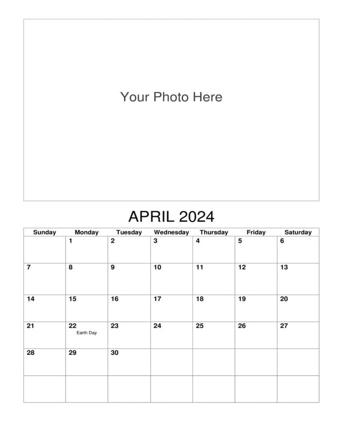 Printable April 2024 Photo Calendar