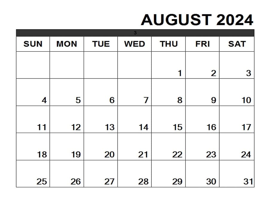 Printable August 2024 Calendar Blank
