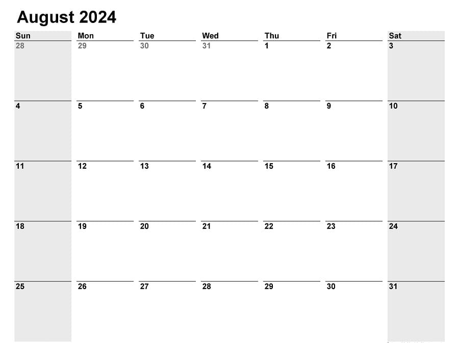 Printable August 2024 Calendar Minimalist
