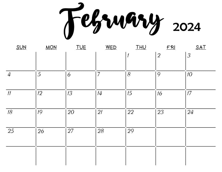 Printable Blank February 2024 Calendar