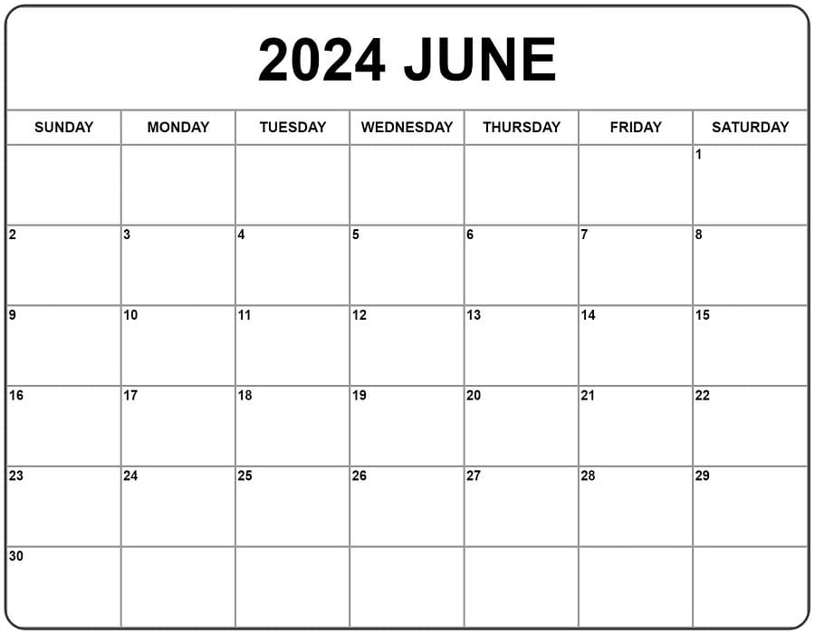 Printable Blank June 2024 Calendar