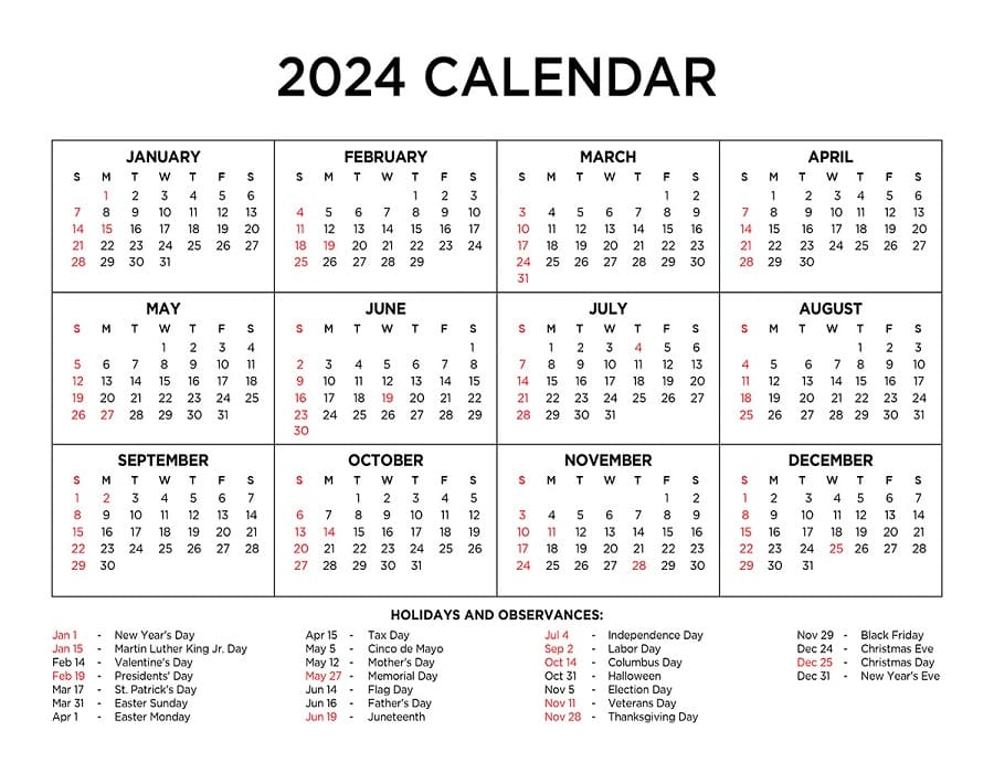 Printable Calendar 2024 Custom