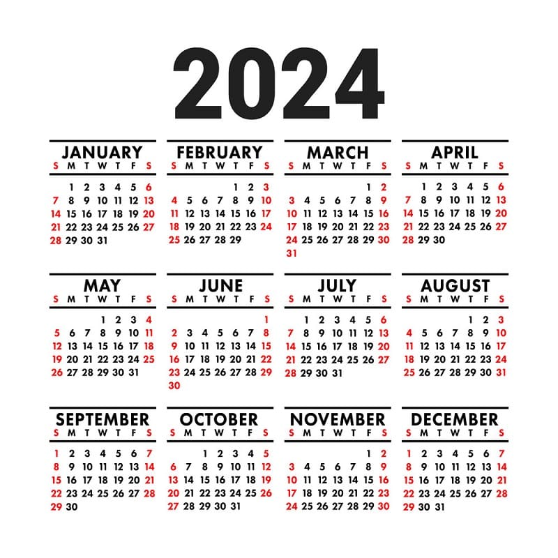 Printable Calendar 2024 English Square Wall