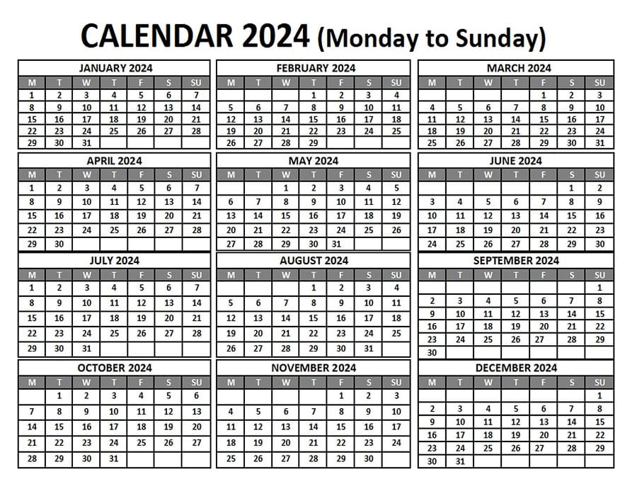 Printable Calendar 2024 Fillable