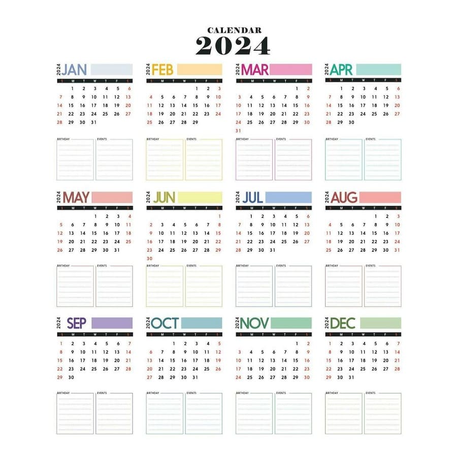 Printable Calendar 2024 Full Year