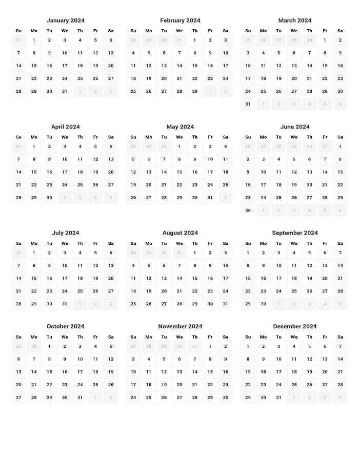 Printable Calendar 2024 Layout