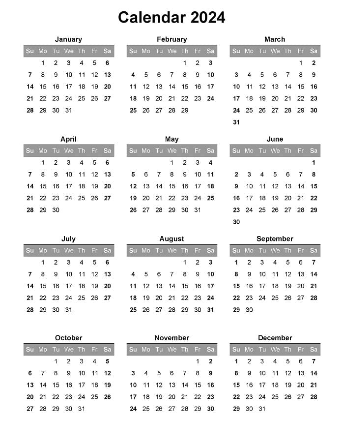 Printable Calendar 2024 Portrait