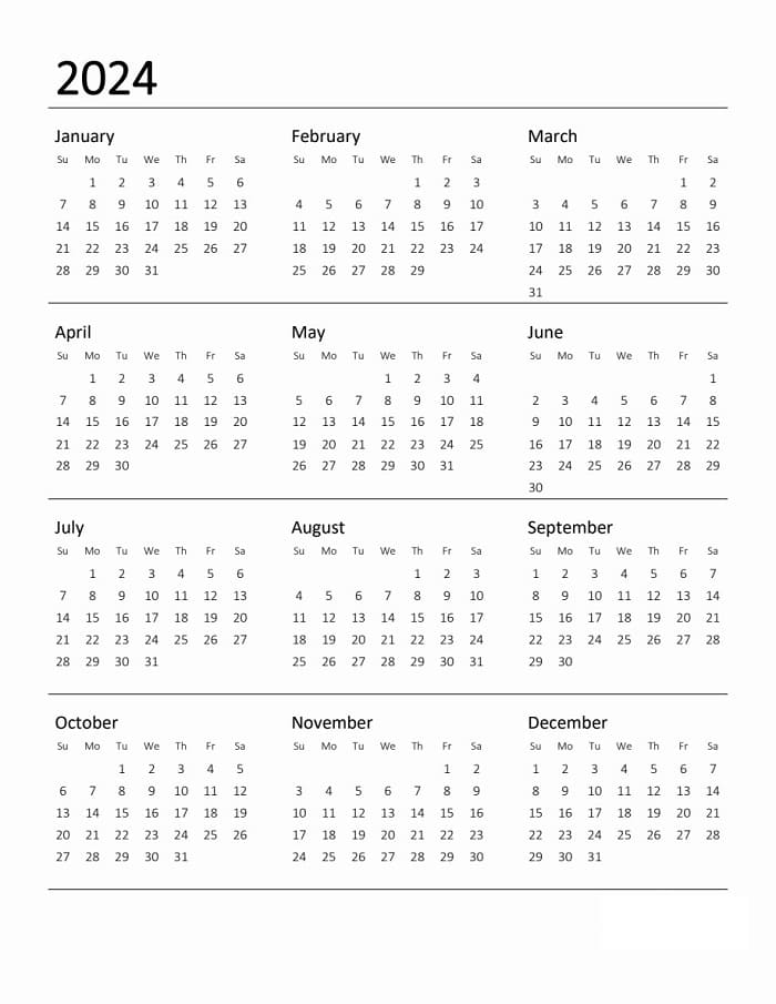 Printable Calendar For 2024