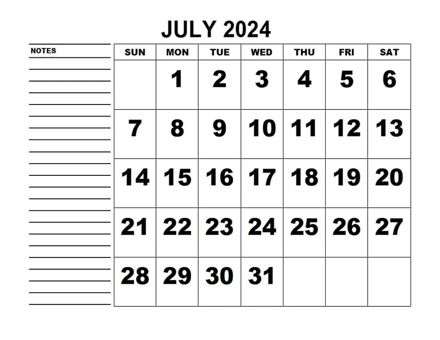 Printable Calendar July 2024