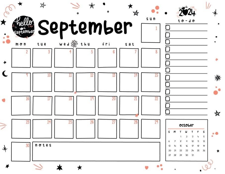Printable Cute September 2024 Calendar