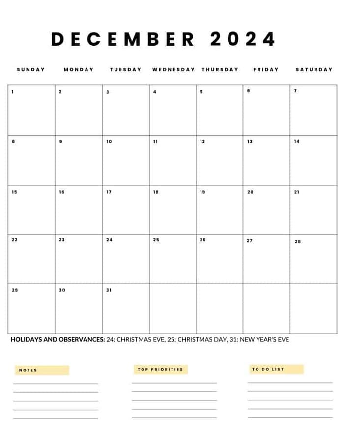 Printable December 2024 Calendar Business