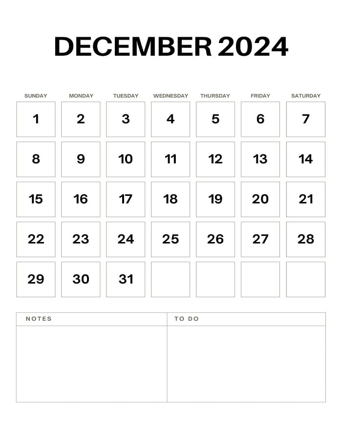 Printable December 2024 Calendar Simple