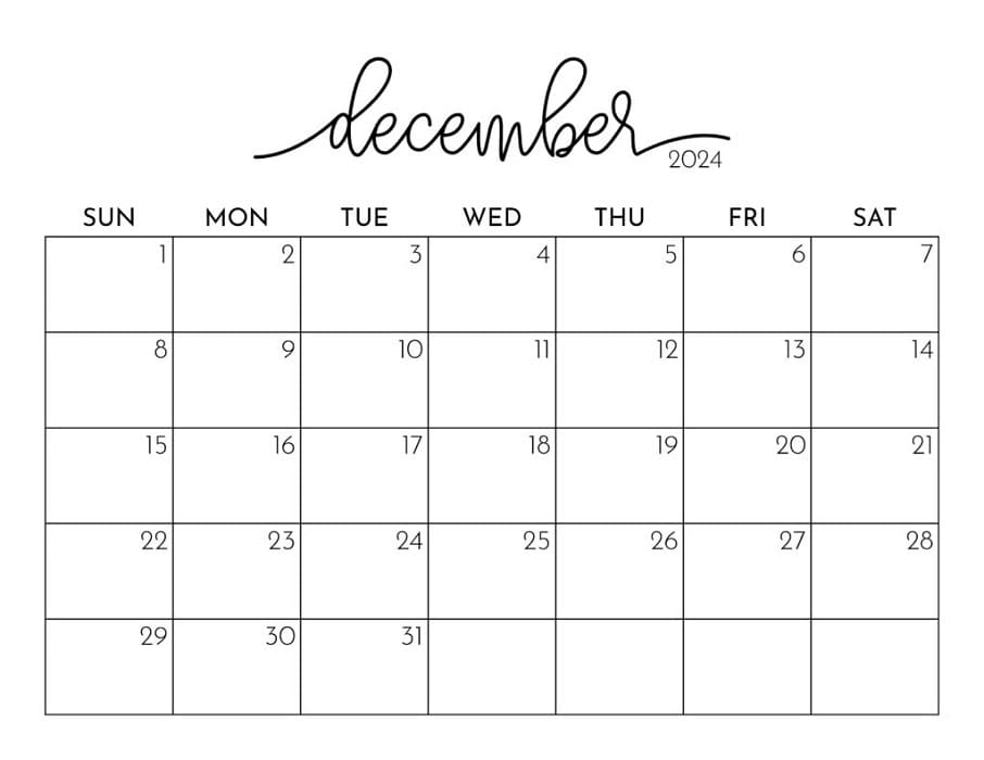 Printable December 2024 Calendar Style