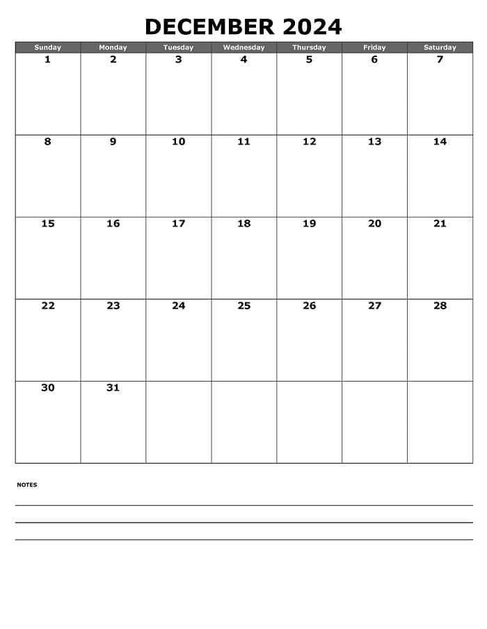 Printable December 2024 Calendar Template