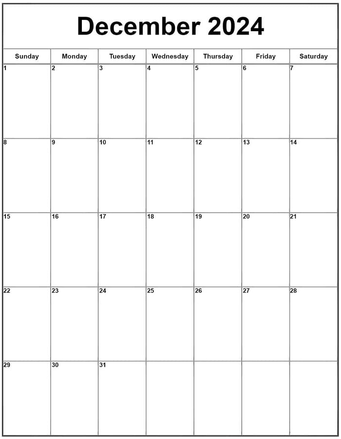 Printable December 2024 Vertical Calendar