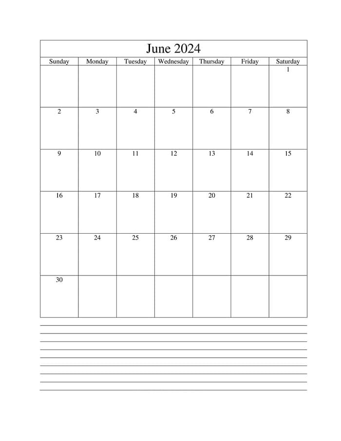 Printable Editable Calendar June 2024