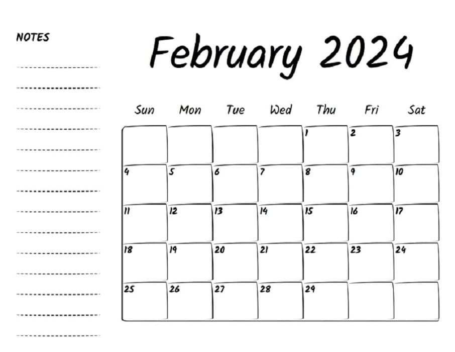 Printable February 2024 Calendar Blank