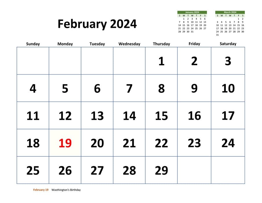 Printable February 2024 Calendar With Extra Large Dates