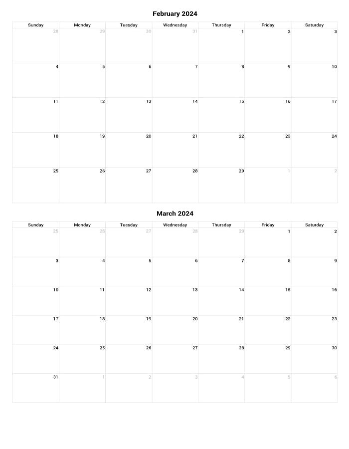 Printable February And March 2024 Calendar