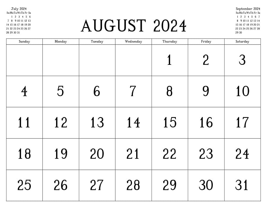 Printable Free August 2024 Calendar