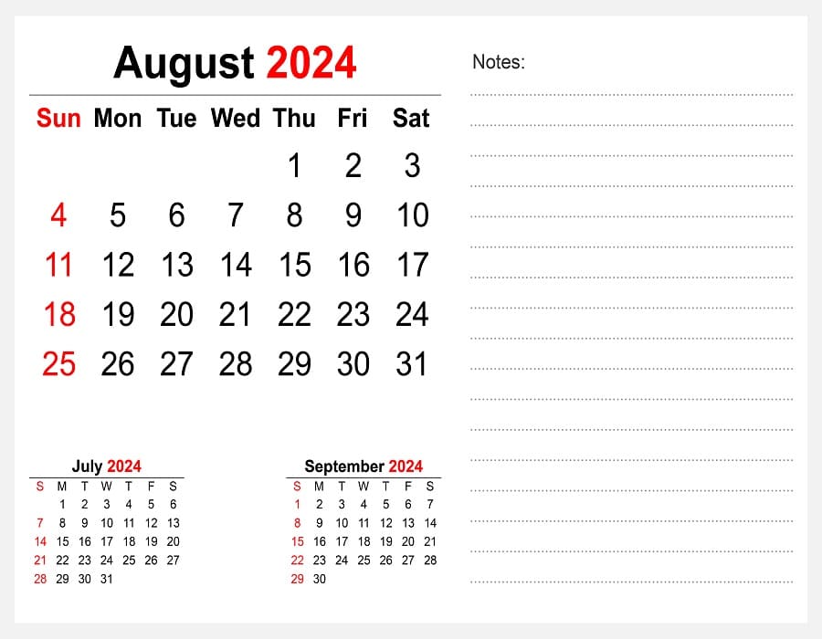Printable Free August 2024 Desk Calendar
