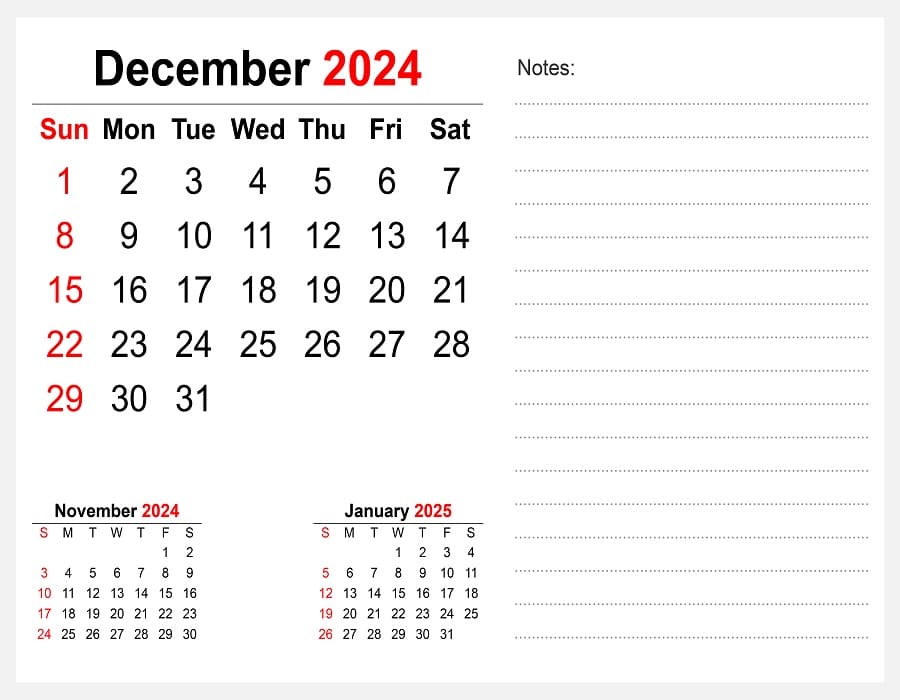 Printable Free December 2024 Desk Calendar