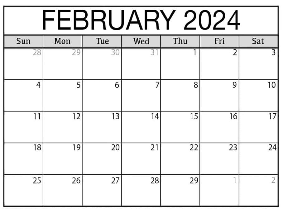 Printable Free February 2024 Calendar