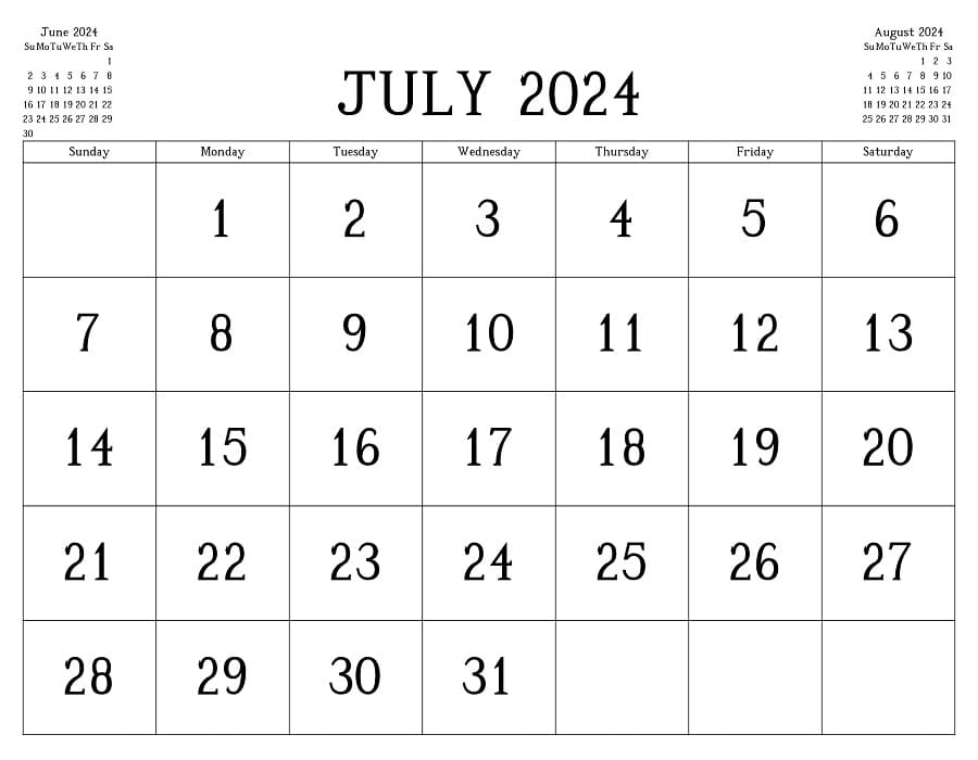 Printable Free July 2024 Calendar