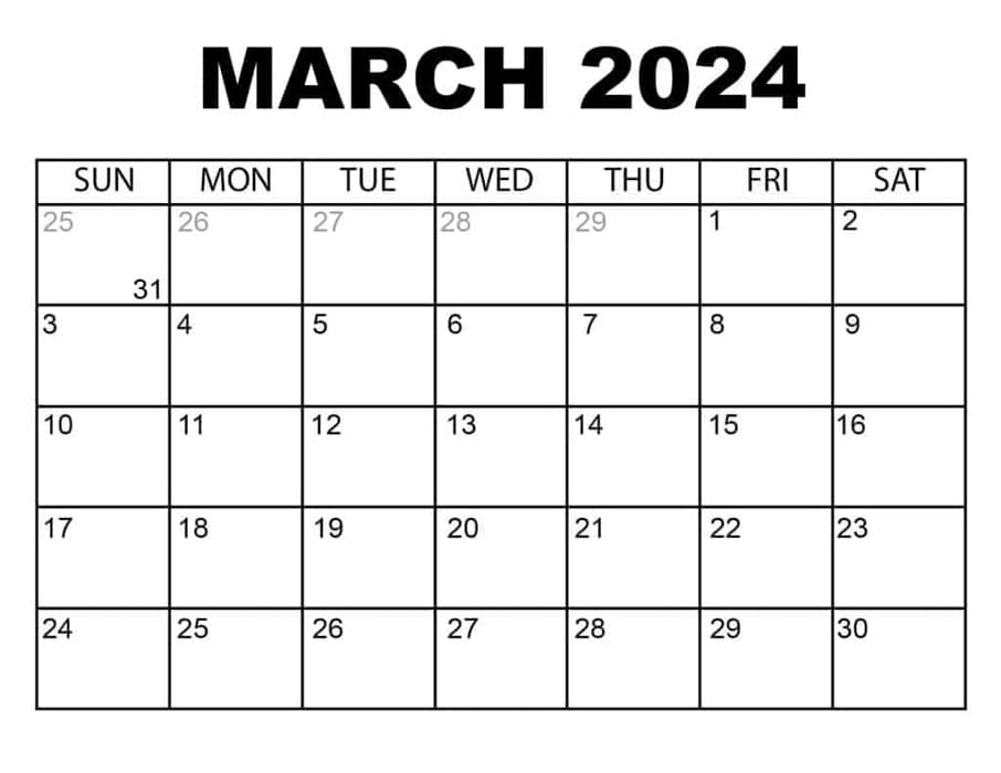 Printable Free March 2024 Calendar