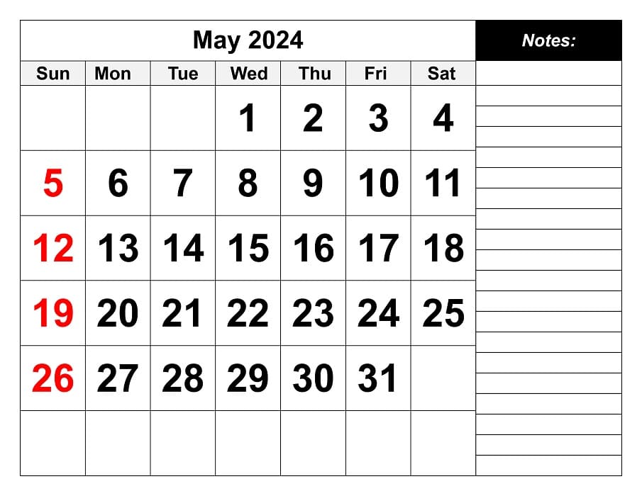 Printable Free May 2024 Calendar