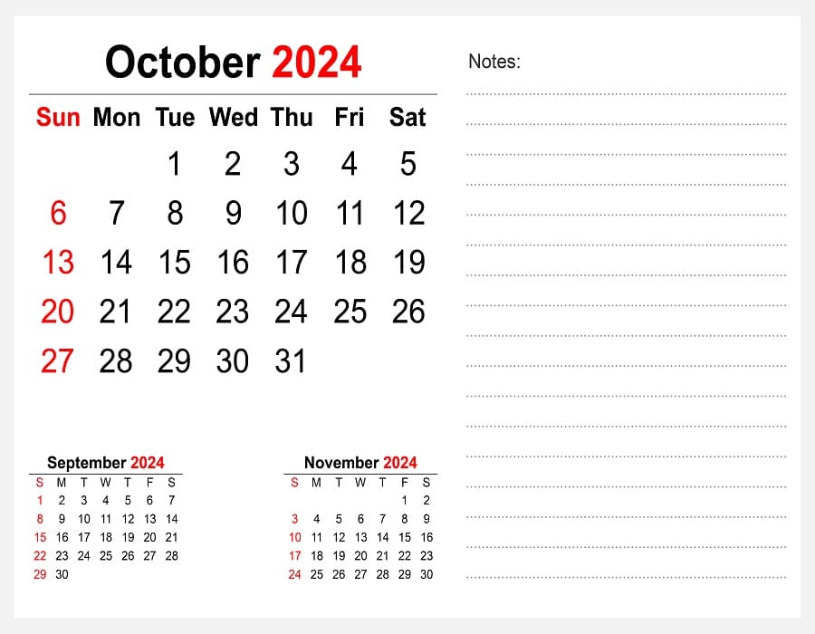 Printable Free October 2024 Desk Calendar