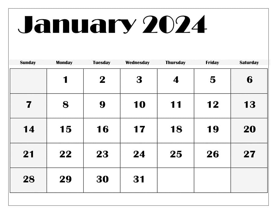 Printable January 2024 Blank Calendar