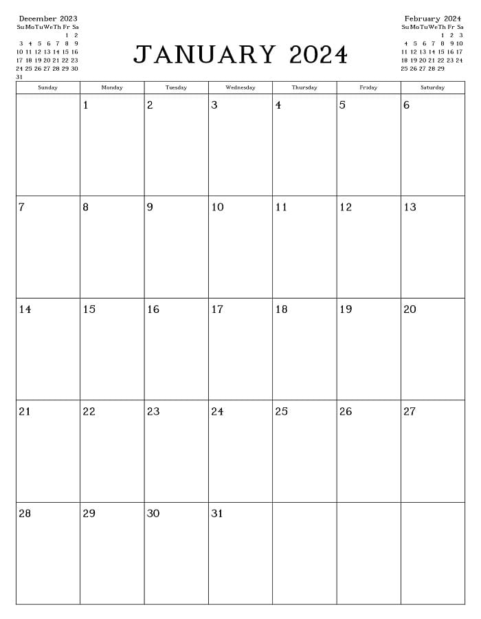 Printable January 2024 Calendar And Planner