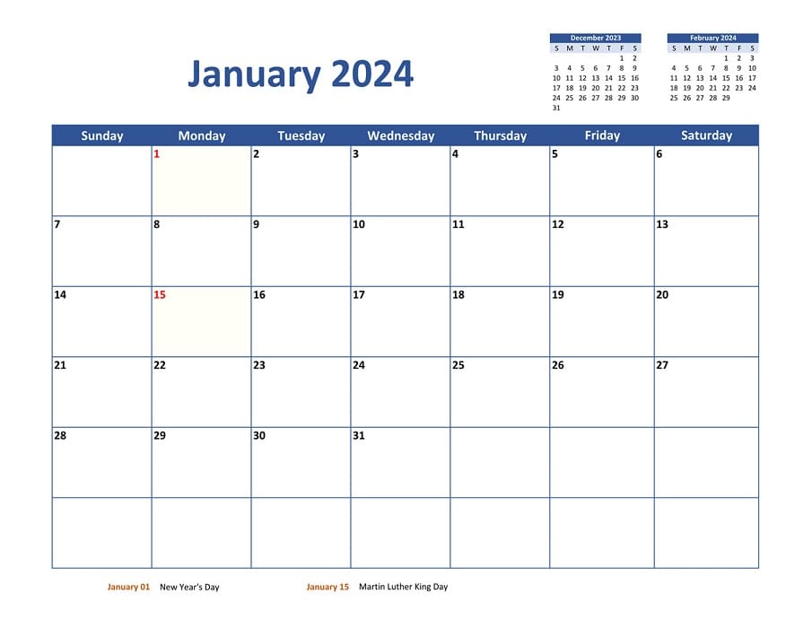 Printable January 2024 Calendar Blank
